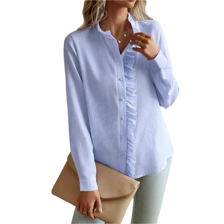 Elegant ruffled button-up top for women