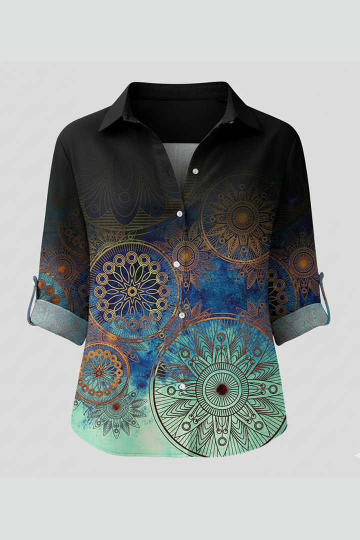 Velorette | Women's Mandala Print Button Blouse