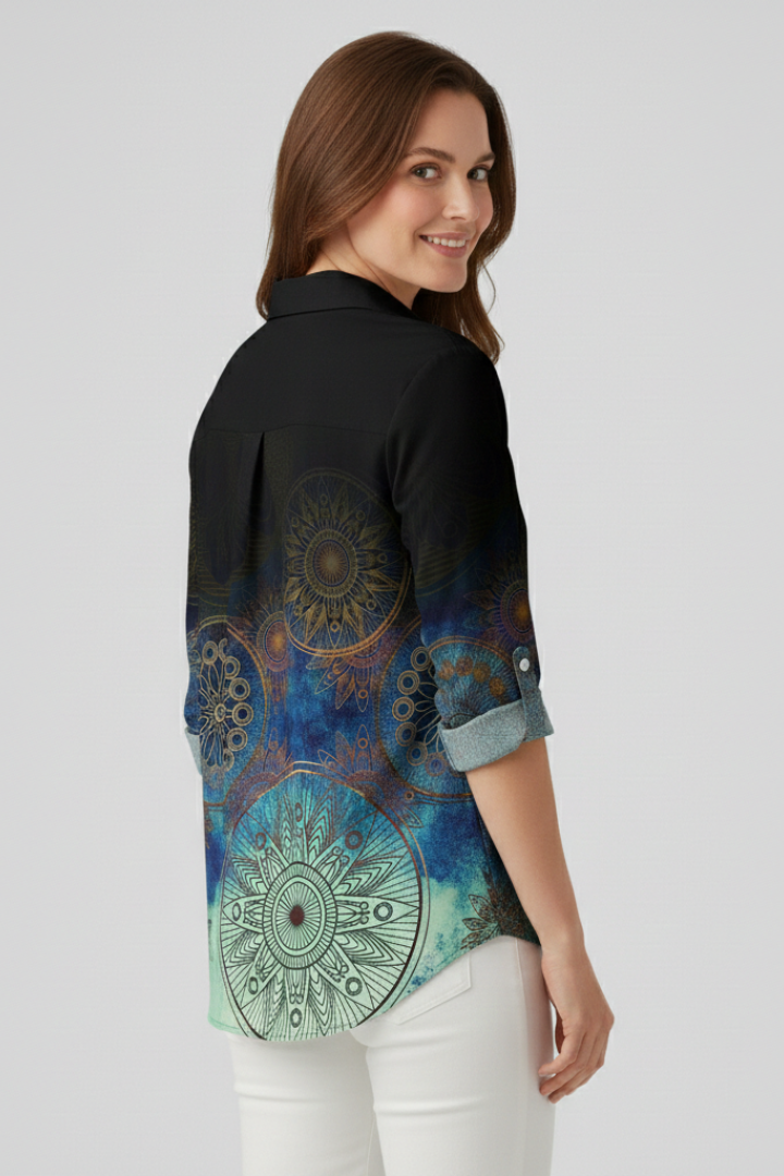 Velorette | Women's Mandala Print Button Blouse