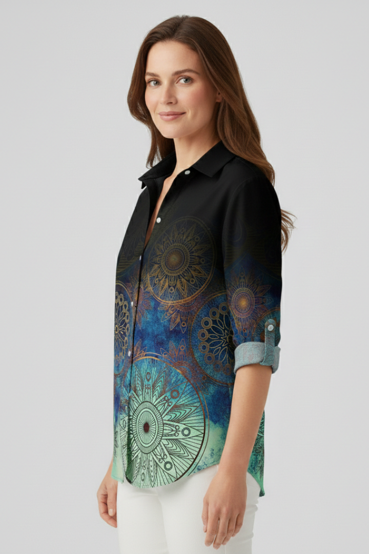 Velorette | Women's Mandala Print Button Blouse