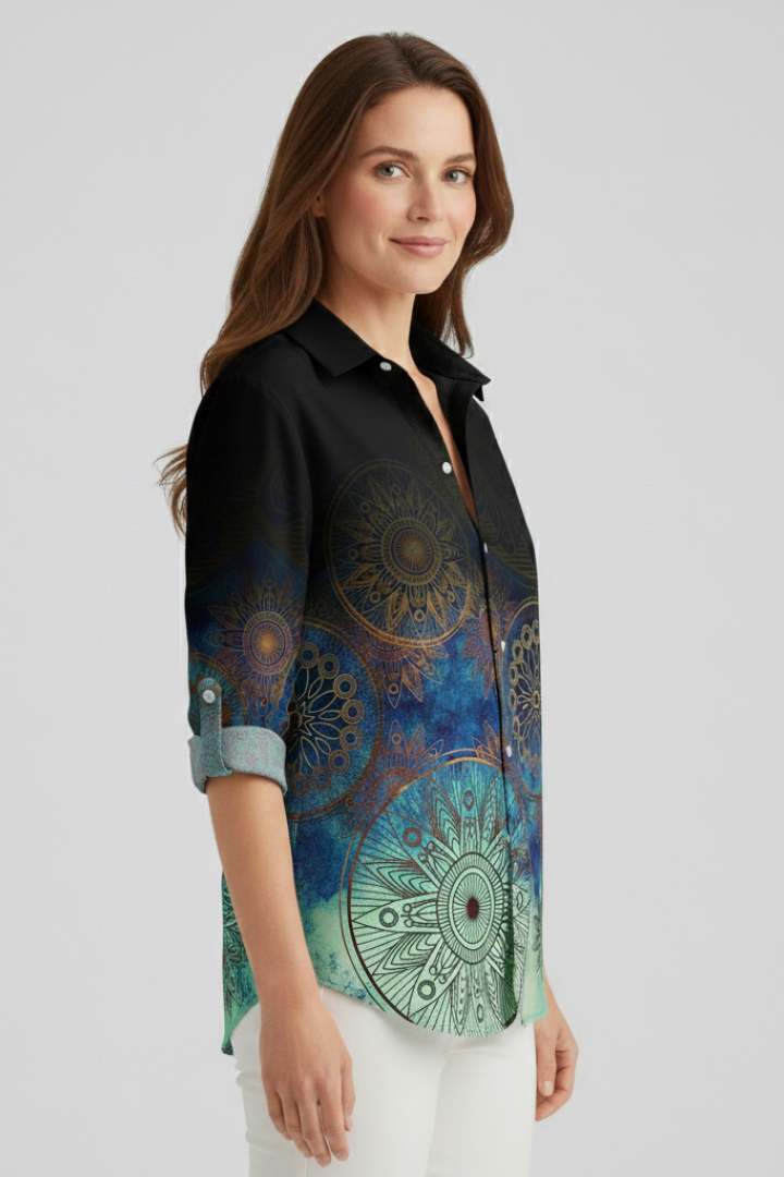 Velorette | Women's Mandala Print Button Blouse