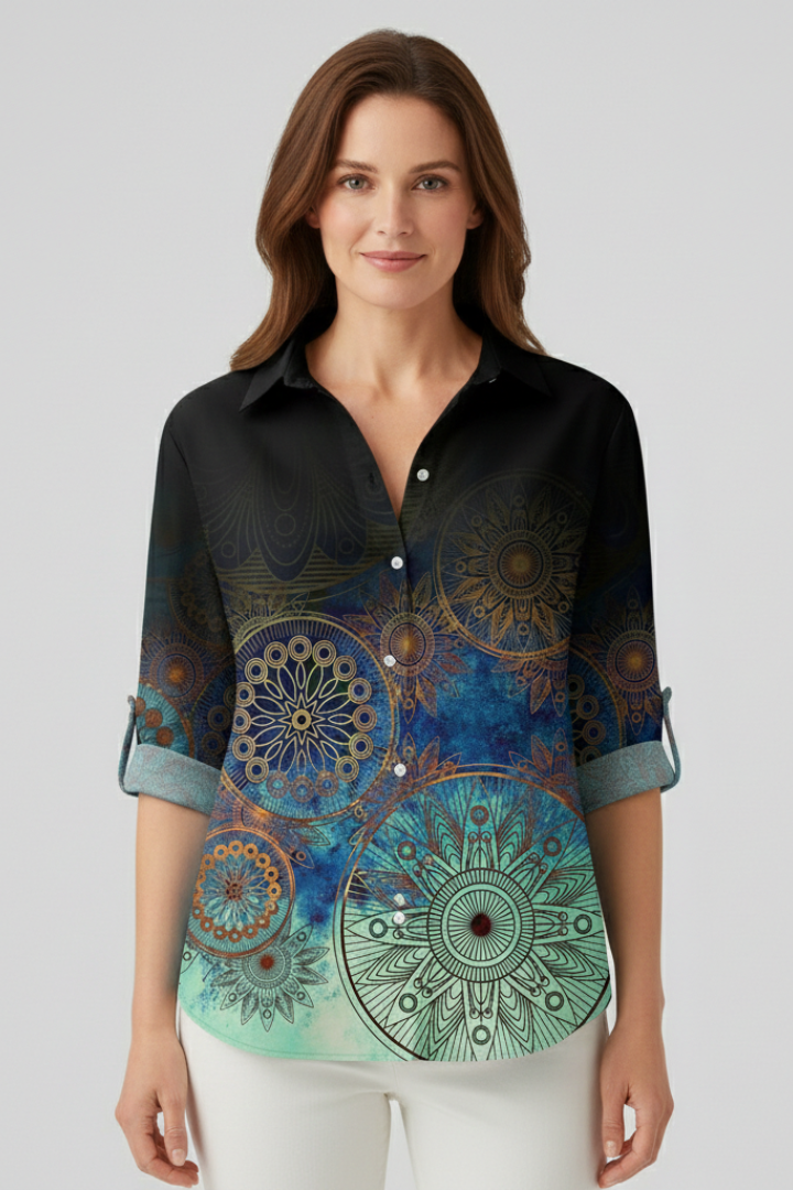 Velorette | Women's Mandala Print Button Blouse