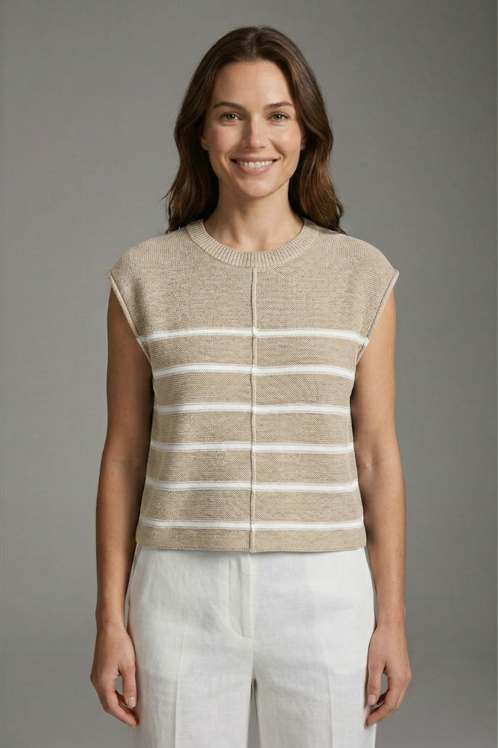 Marvenne | Women's Striped Round Neck Knit Top