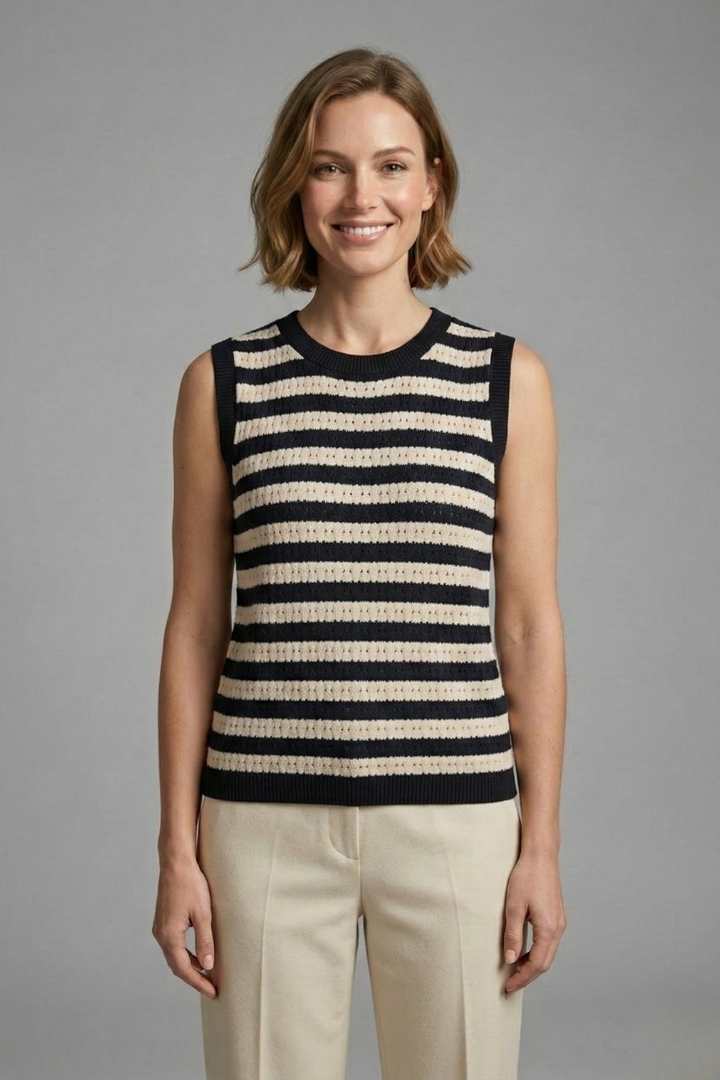 Marvenne | Women's Striped Round Neck Knit Top
