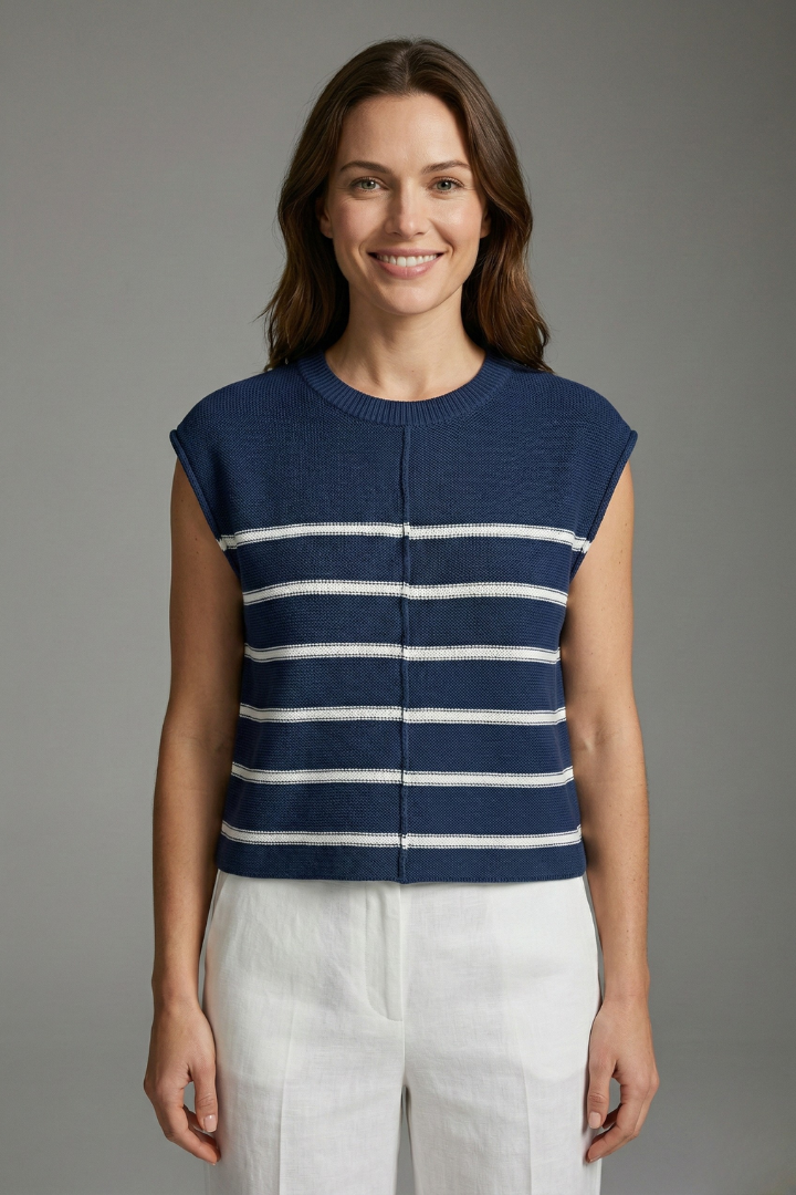 Marvenne | Women's Striped Round Neck Knit Top