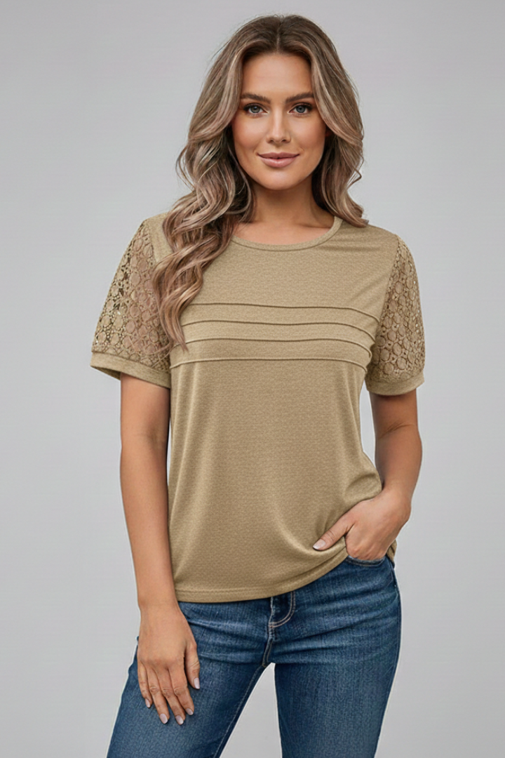 Corvetta | Women's Textured Sleeve Round Neck Tee