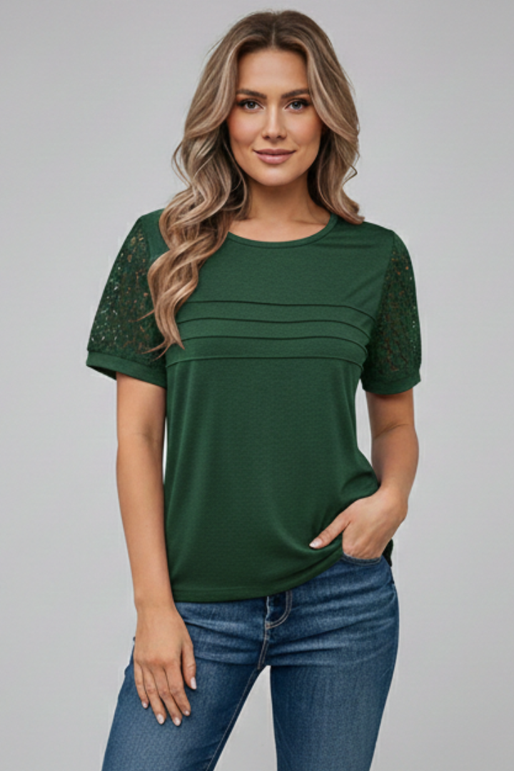 Corvetta | Women's Textured Sleeve Round Neck Tee