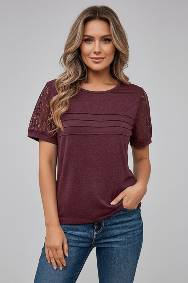 Corvetta | Women's Textured Sleeve Round Neck Tee