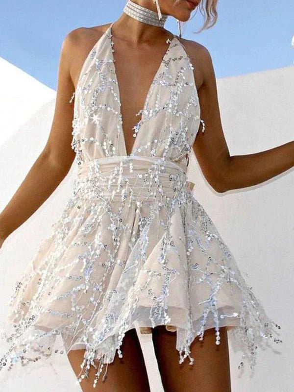 Sequin deep V dress for women