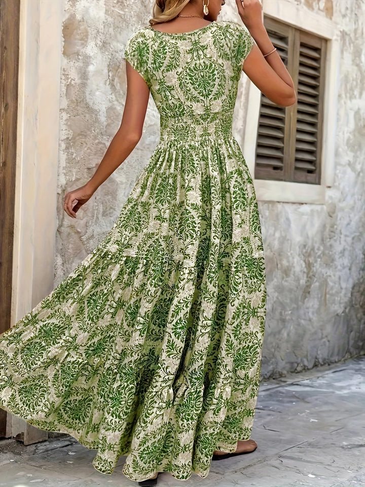 Boho V-neck vacation maxi dress for women | Seraphina -6