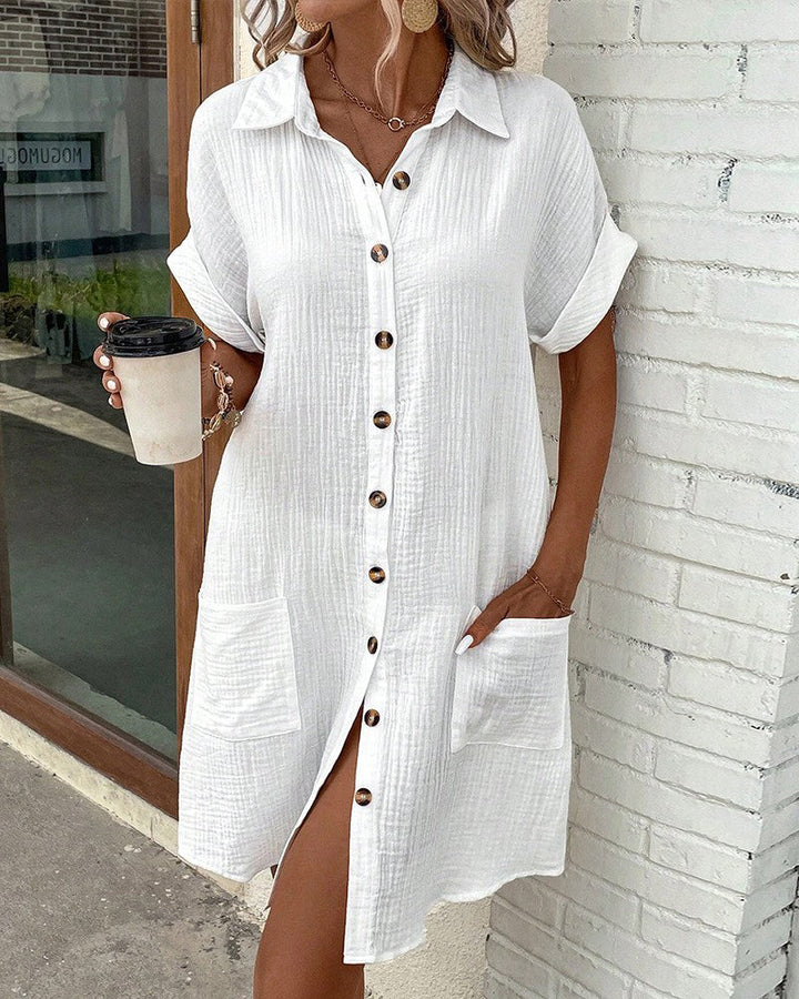 Nerava | Women's Collared Button Front Shirt Dress