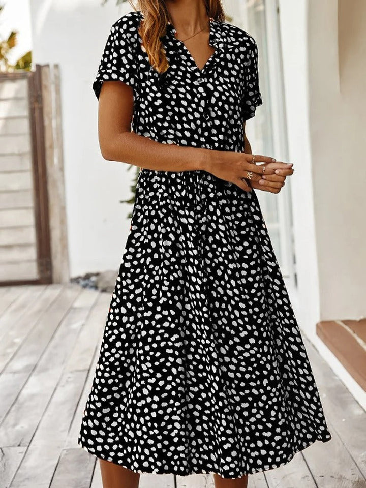 Marisolette | Women's Spotted Print Button Up Midi Dress