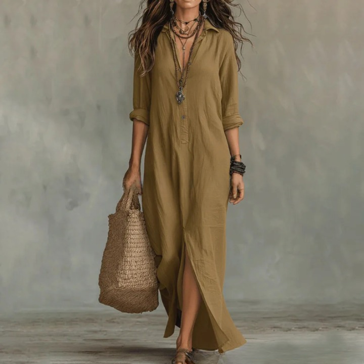 Relaxed linen long shirt dress for women | Agnes -5