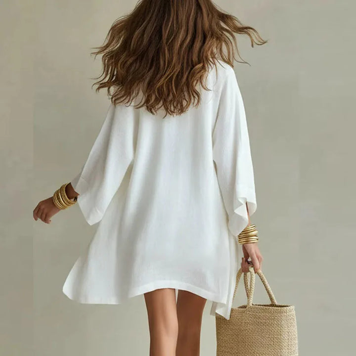 Elena | Women's Linen V Neck Three Piece Set with Shorts