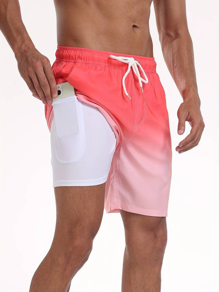 Men's beach trunks with inner shorts