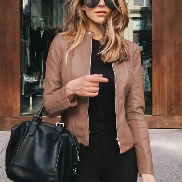 Dianelle | Women's Cropped Faux Leather Jacket