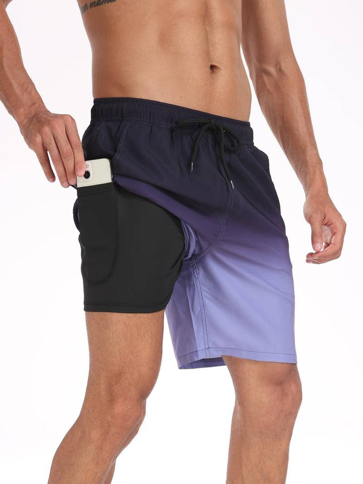 Men's beach trunks with inner shorts