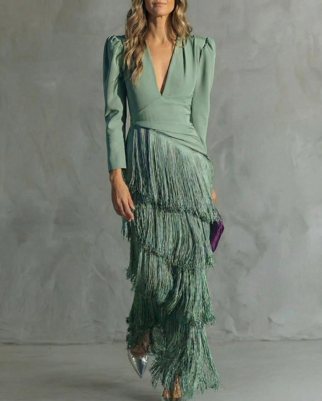 Lucy | Women's Long Sleeve Fringe Evening Gown