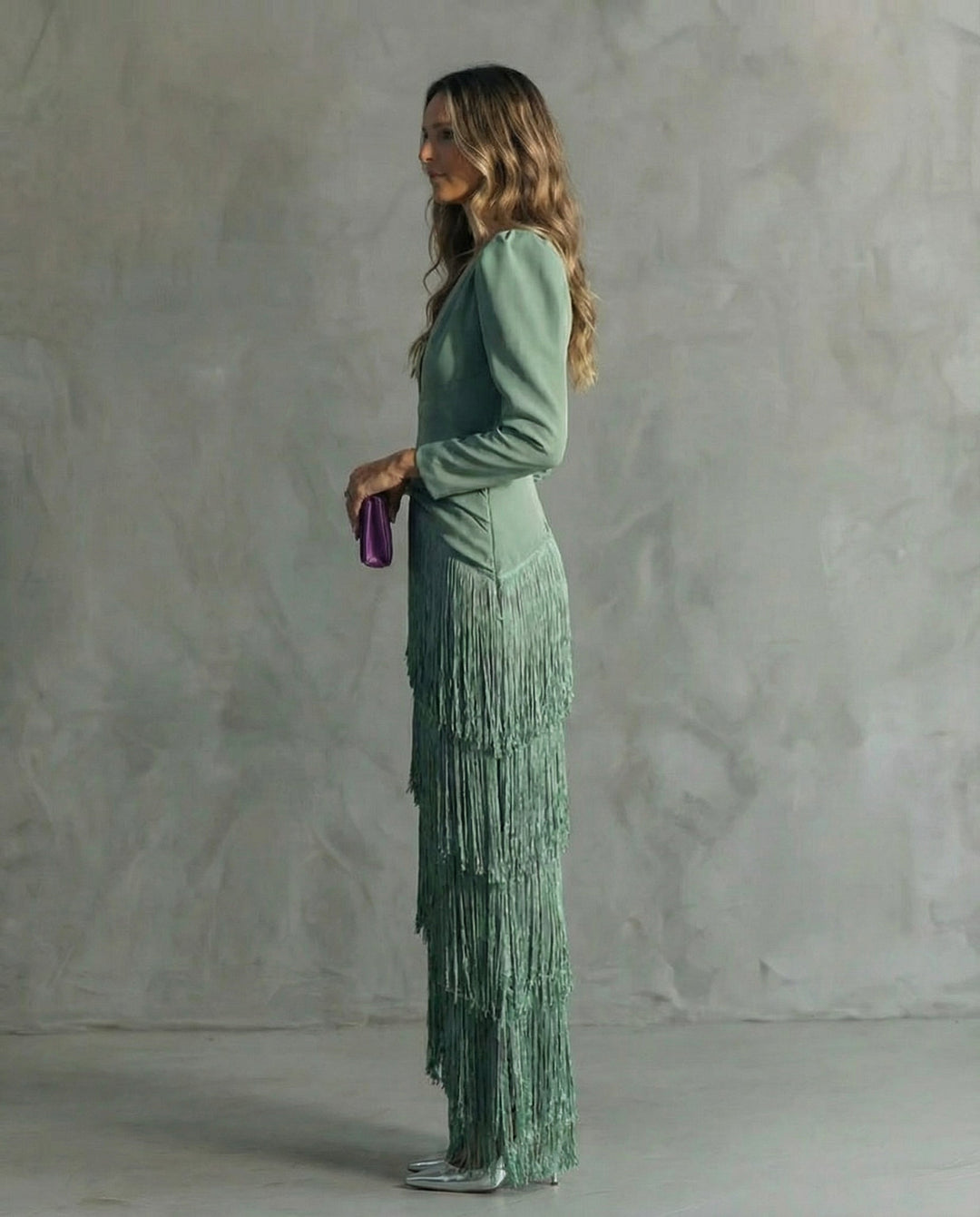 Lucy | Women's Long Sleeve Fringe Evening Gown
