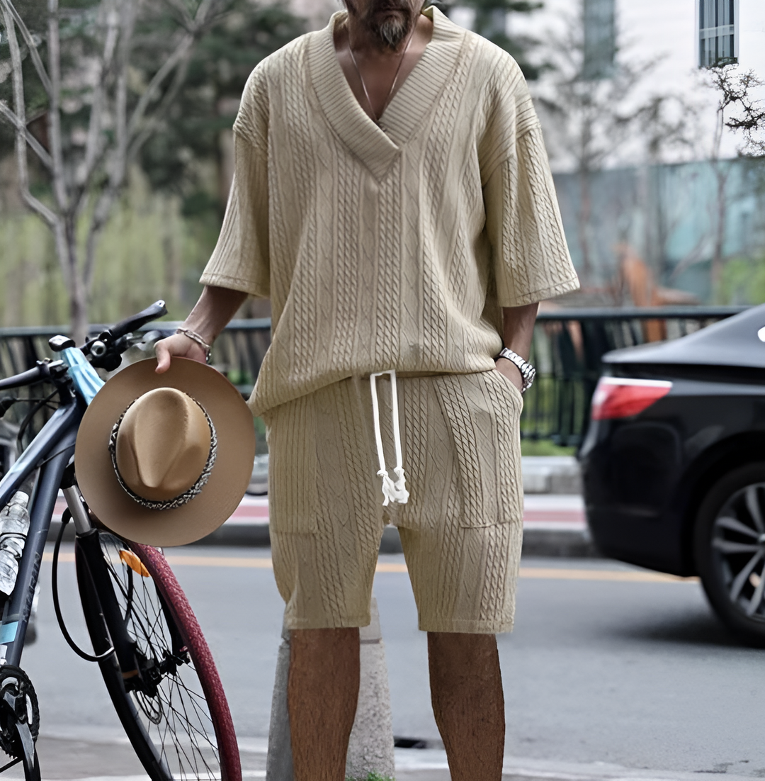 Men's Casual Knit Top & Shorts Set