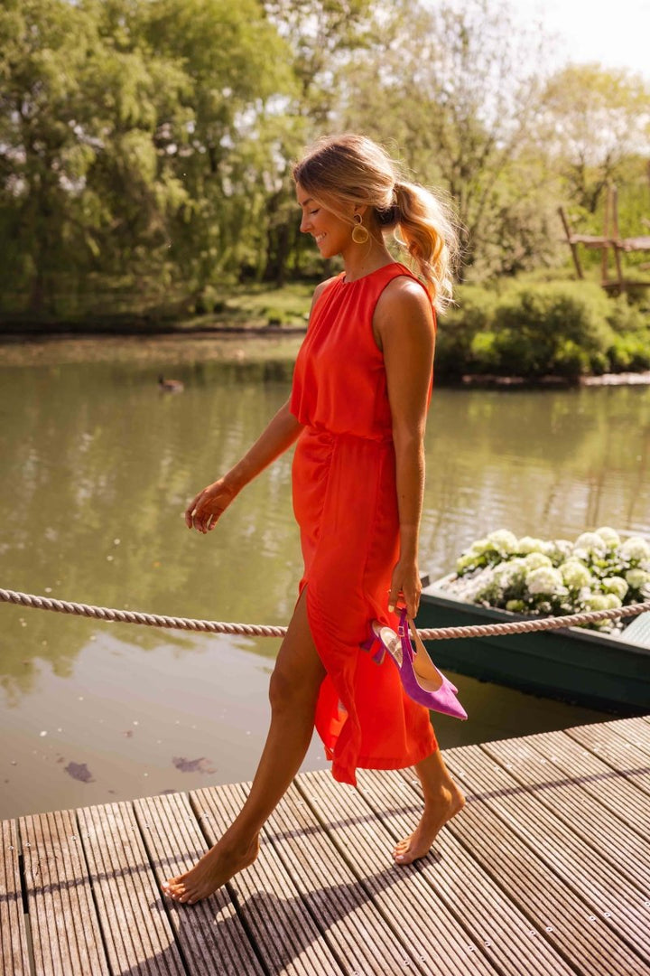 Mila | Women's Sleeveless Round Neck Midi Dress with Split