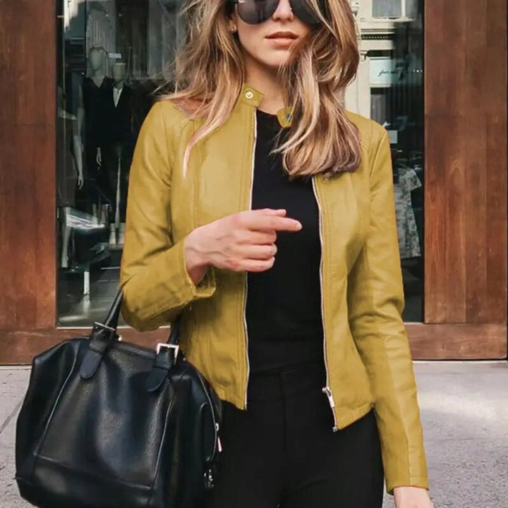 Dianelle | Women's Cropped Faux Leather Jacket