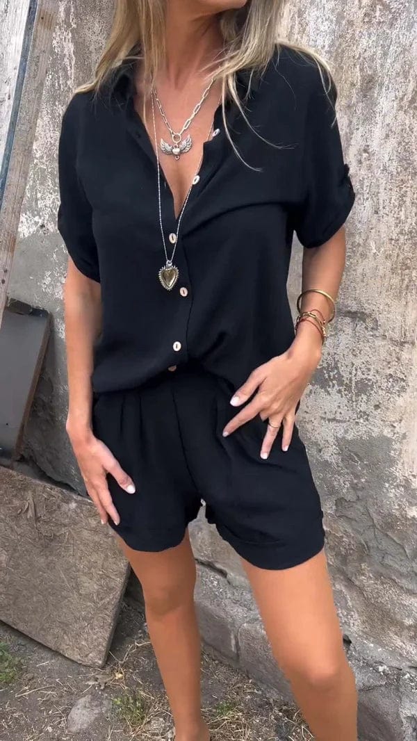 Rina | Women's Button Down Shirt and Shorts Set