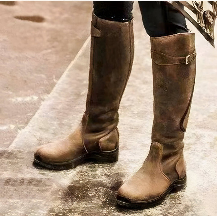 Ondrelle | Women's Leather Knee High Riding Boot with Buckle