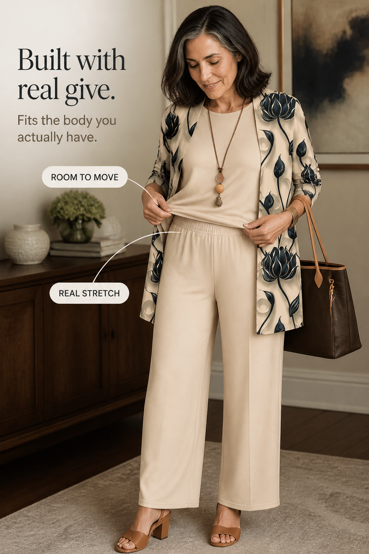 Sophie | Women's Knit Blend Wide Leg Trousers and Cardigan Set