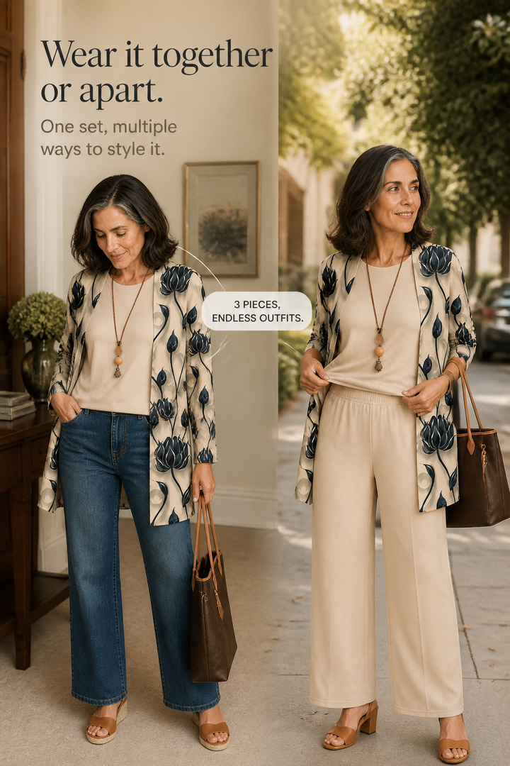Sophie | Women's Knit Blend Wide Leg Trousers and Cardigan Set