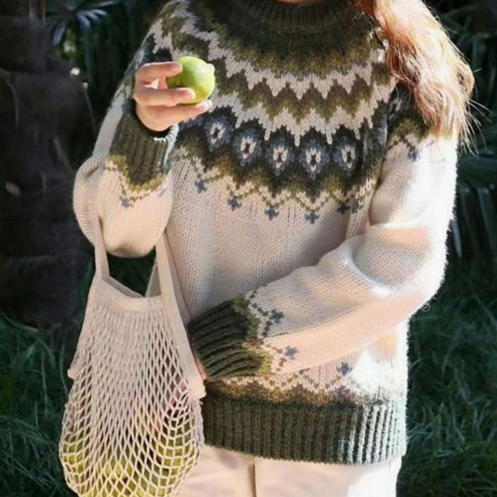 Ingrid | Women's Fair Isle Yoke Crewneck Sweater