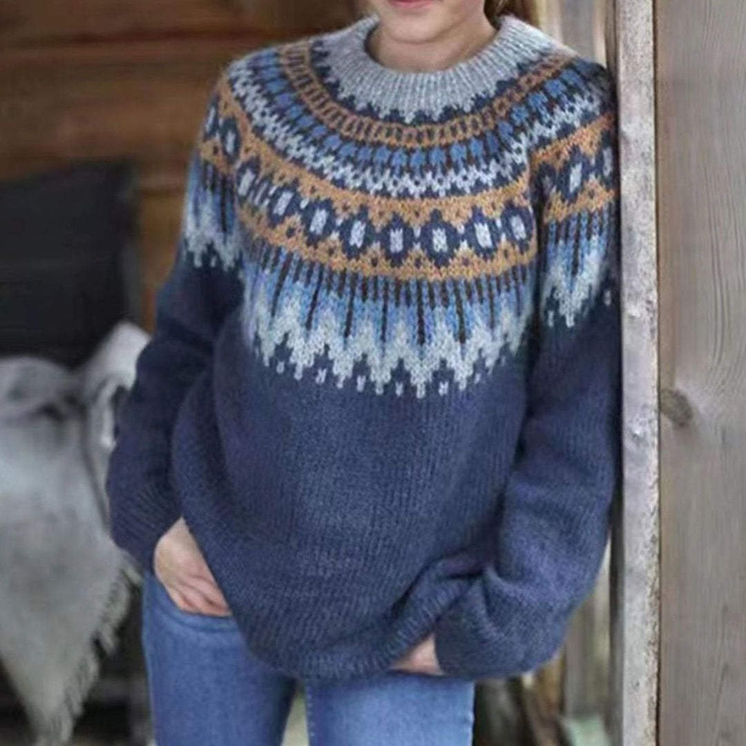 Ingrid | Women's Fair Isle Yoke Crewneck Sweater