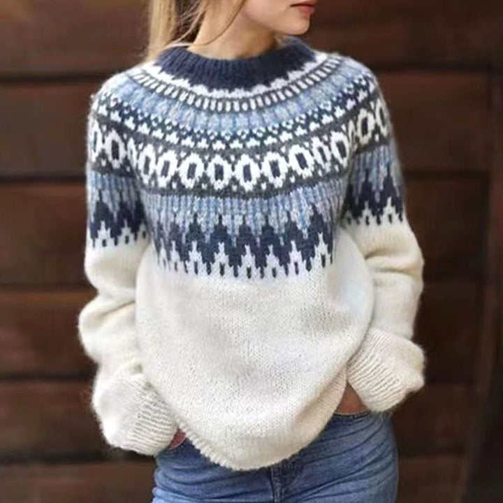 Ingrid | Women's Fair Isle Yoke Crewneck Sweater