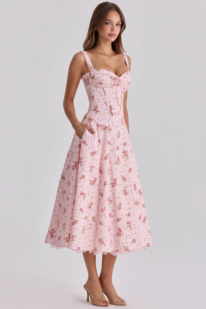 Floral sweetheart wedding-guest midi dress for women -10