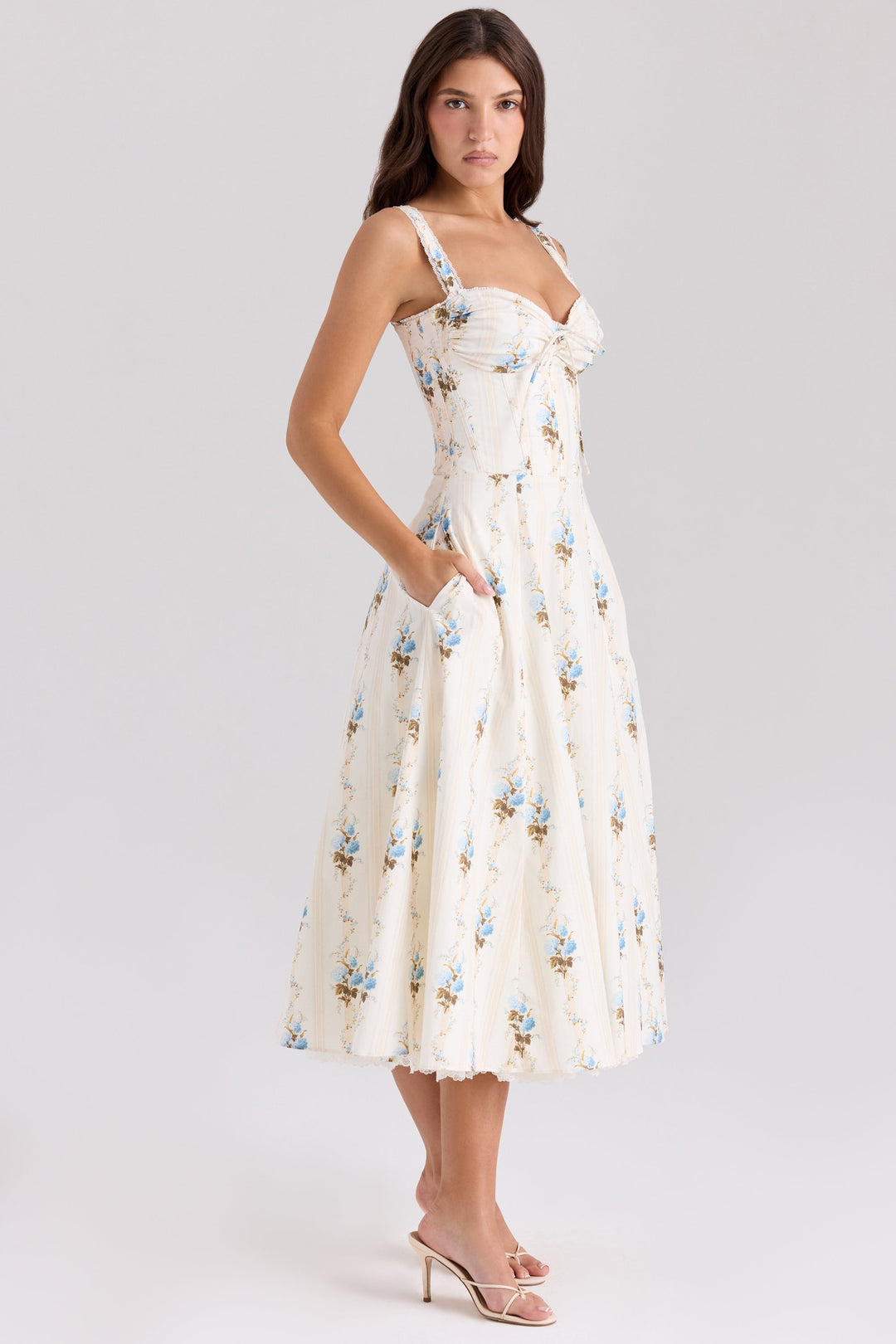 Floral sweetheart wedding-guest midi dress for women -15