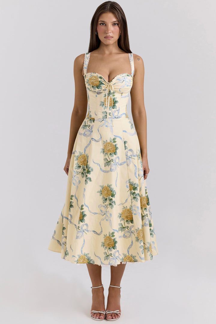 Floral sweetheart wedding-guest midi dress for women -17