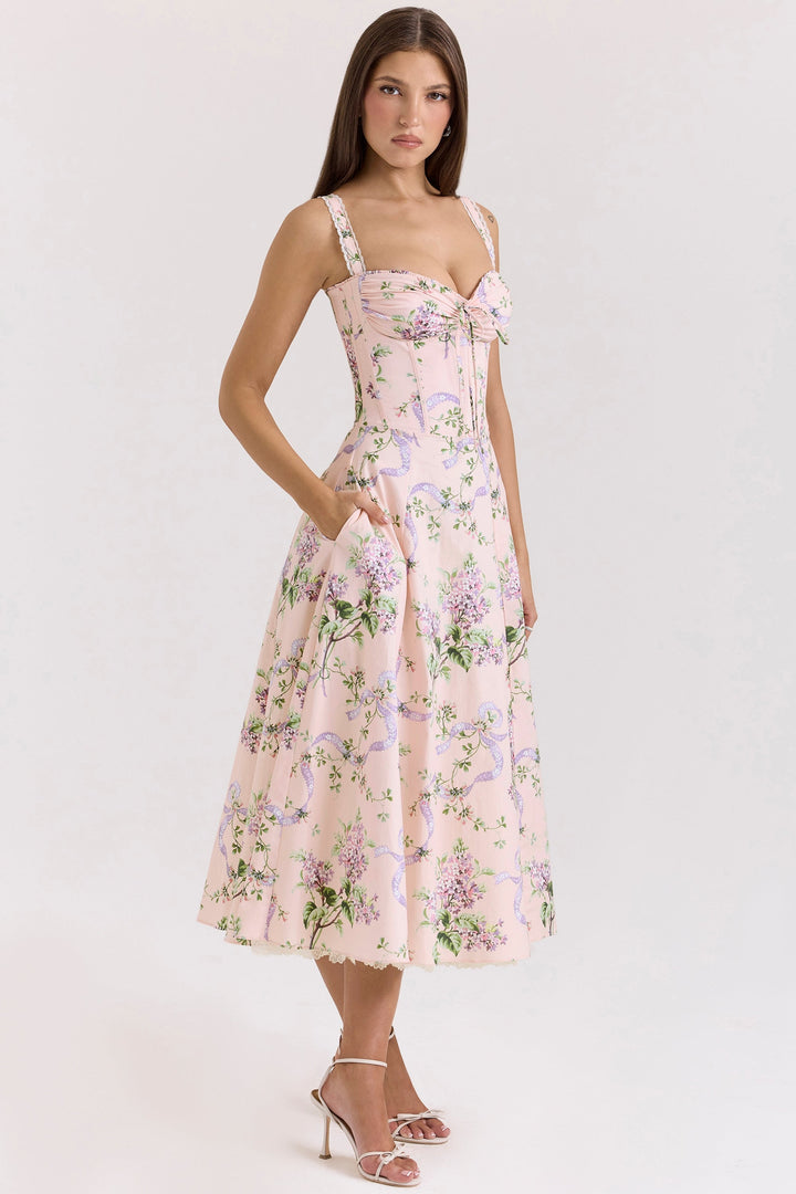 Floral sweetheart wedding-guest midi dress for women -2