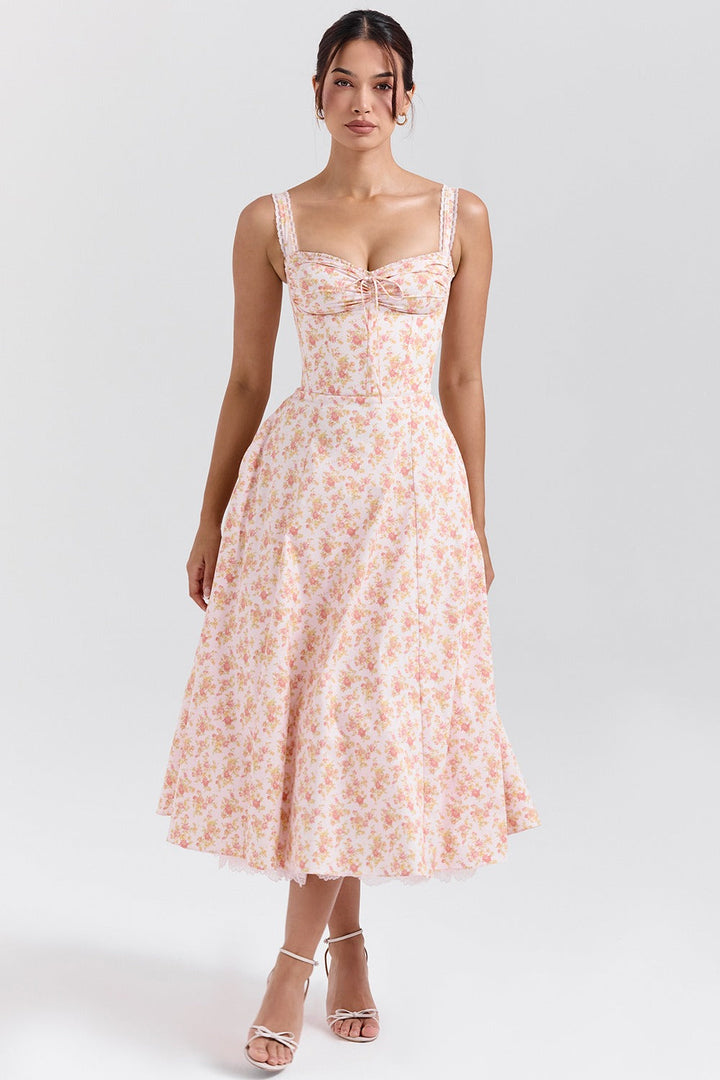 Floral sweetheart wedding-guest midi dress for women -21