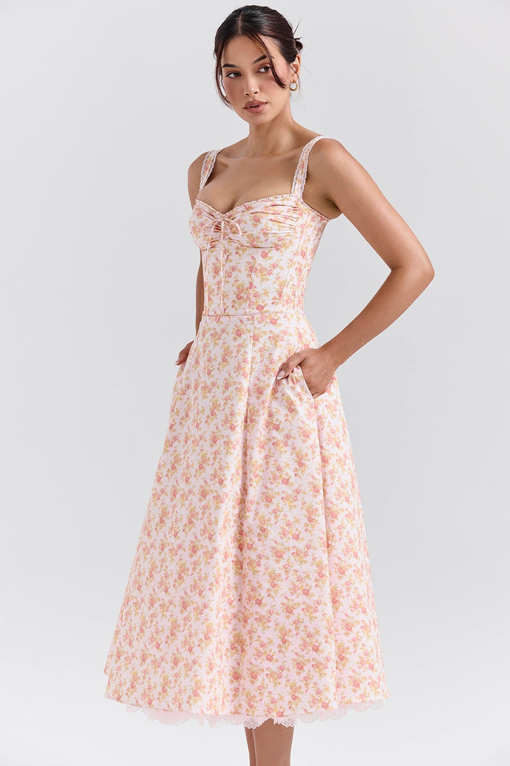 Floral sweetheart wedding-guest midi dress for women -22