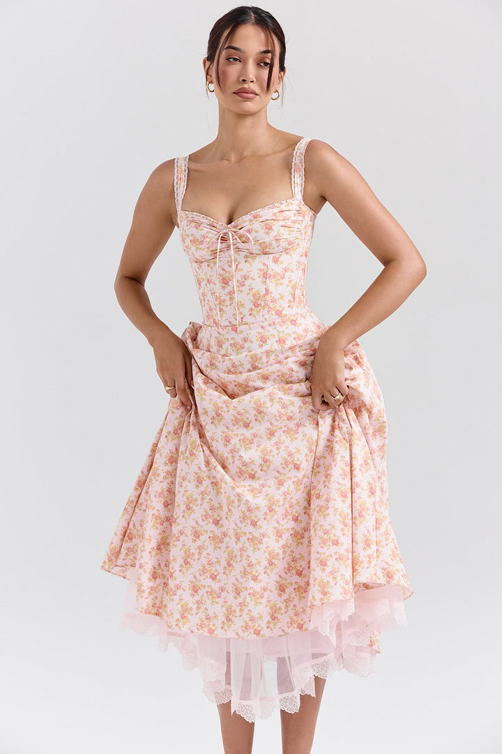 Floral sweetheart wedding-guest midi dress for women -23