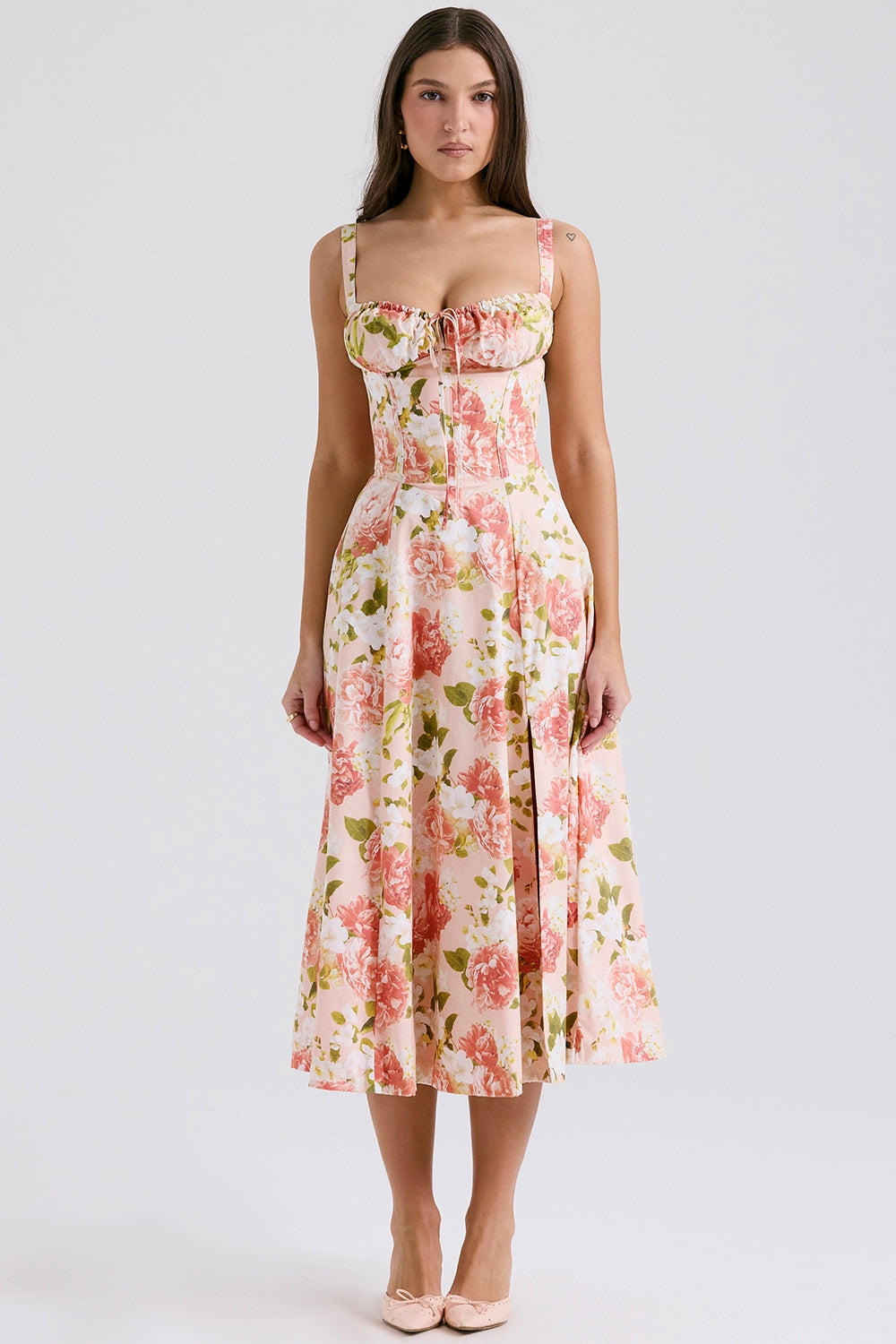 Floral sweetheart wedding-guest midi dress for women -25