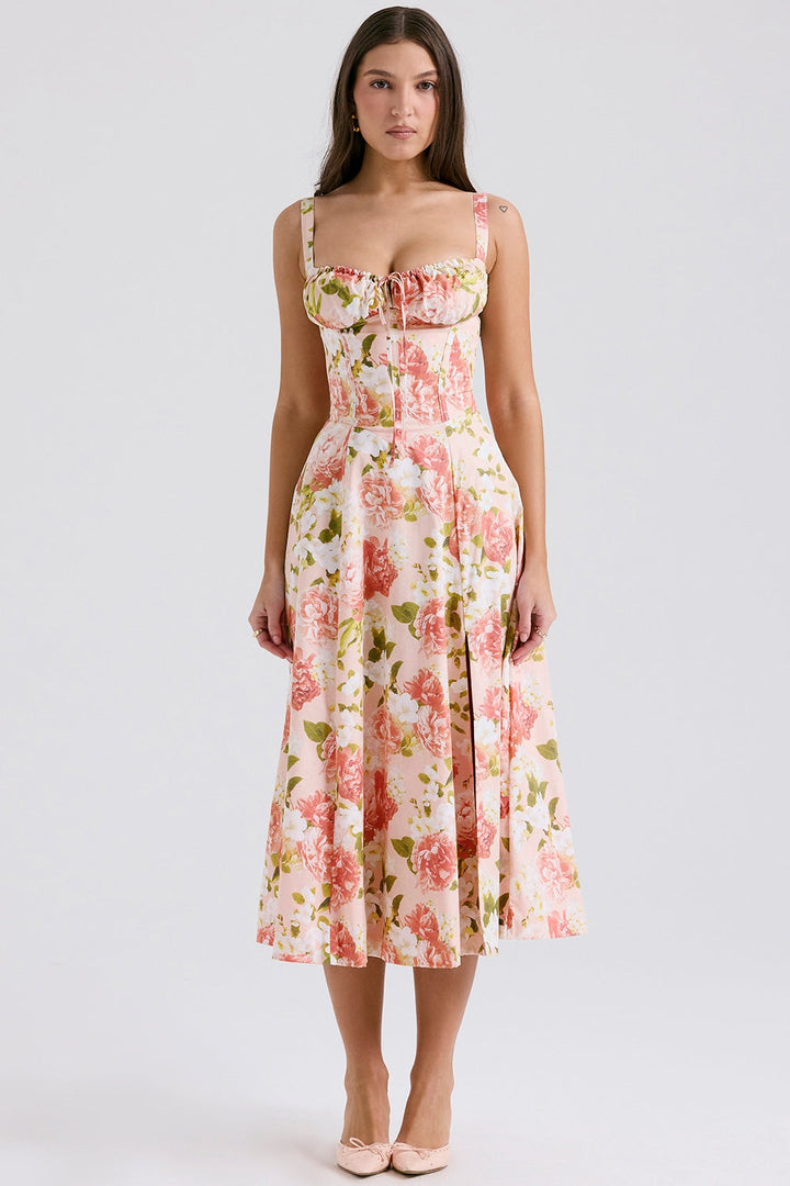 Floral sweetheart wedding-guest midi dress for women -25