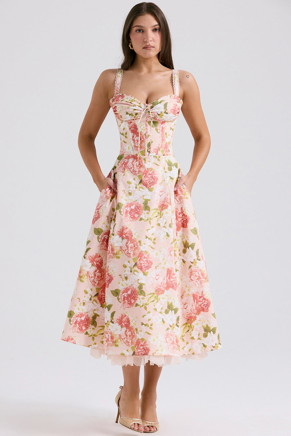 Floral sweetheart wedding-guest midi dress for women -28