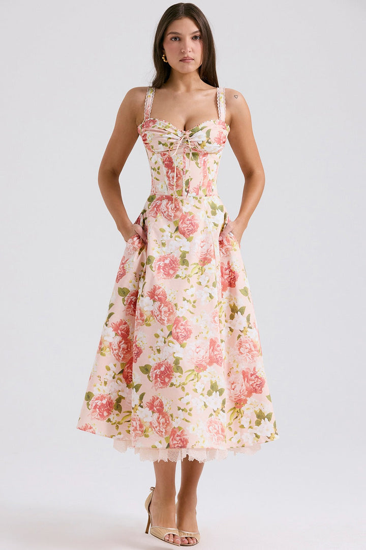 Floral sweetheart wedding-guest midi dress for women -28