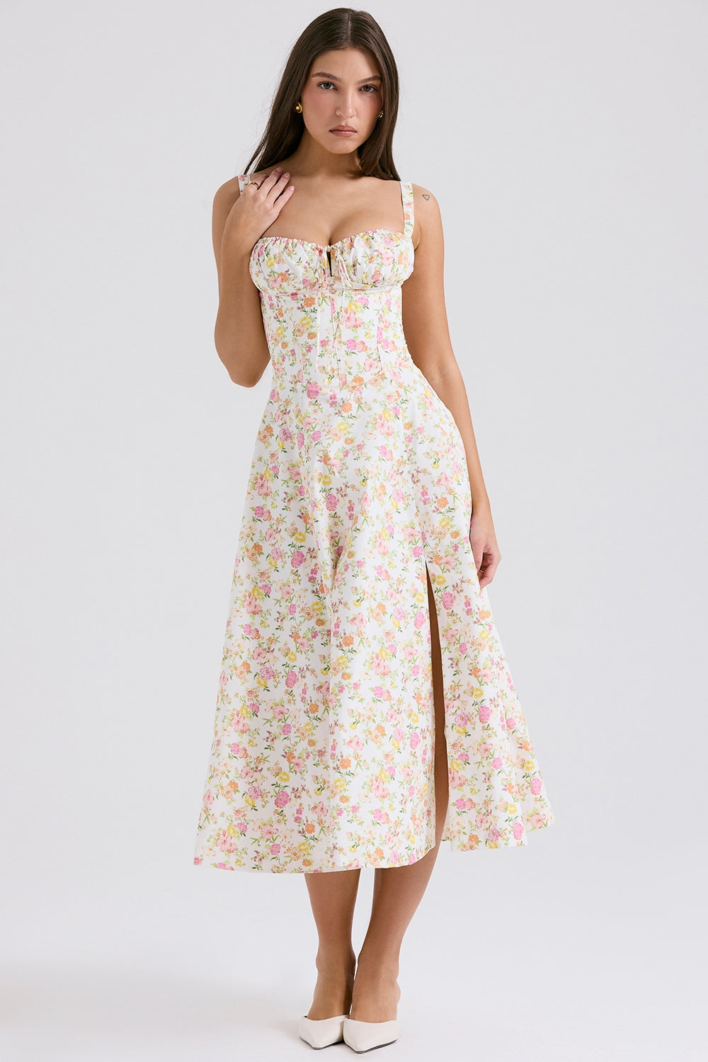 Floral sweetheart wedding-guest midi dress for women -29