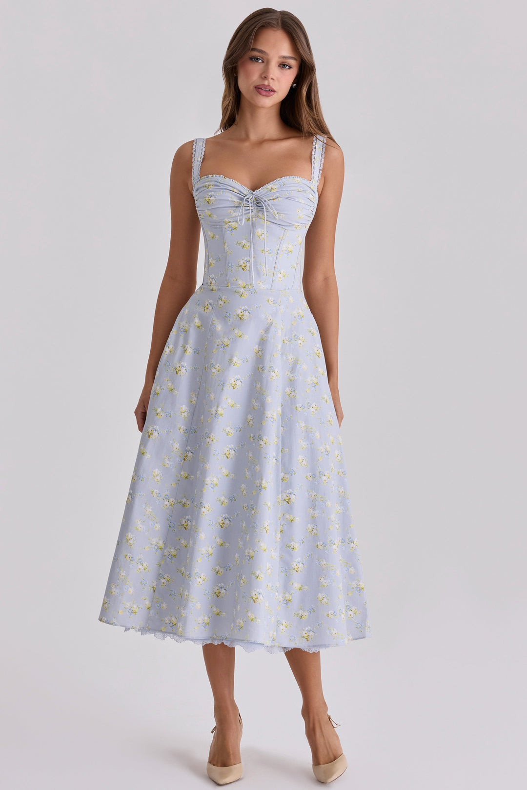 Floral sweetheart wedding-guest midi dress for women -5