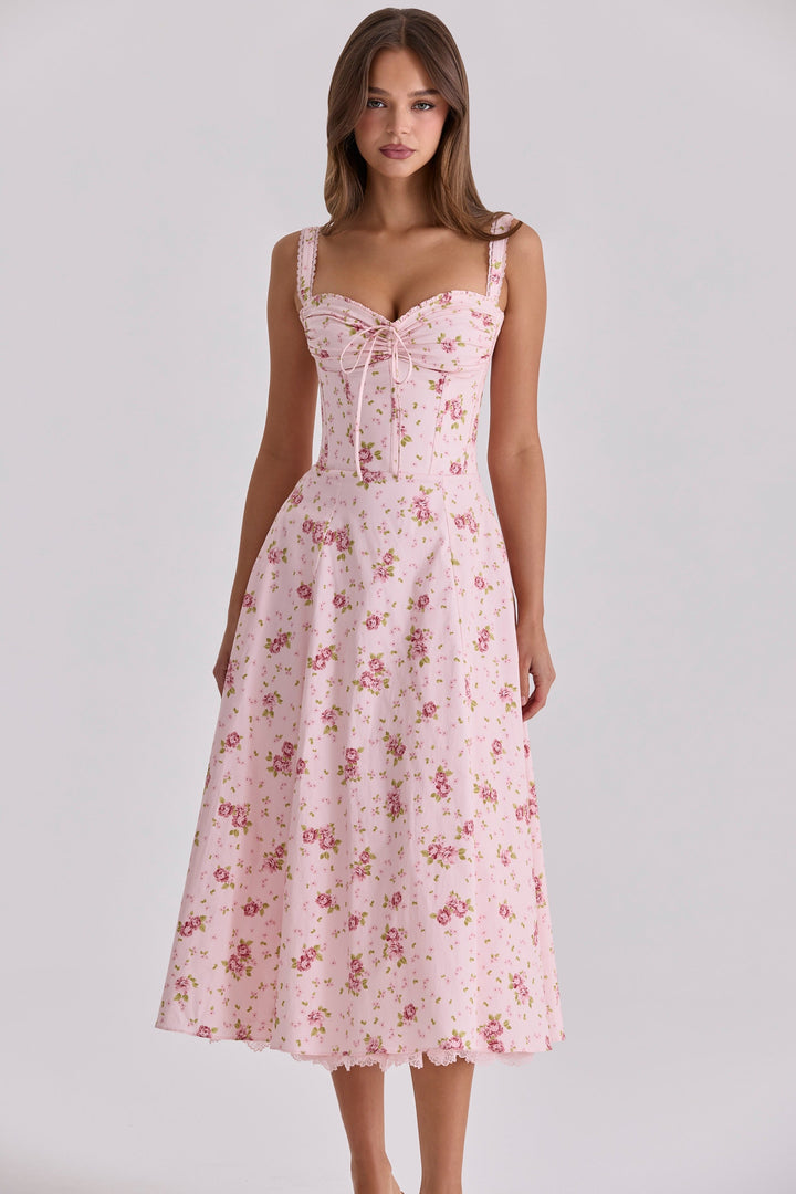 Floral sweetheart wedding-guest midi dress for women -9