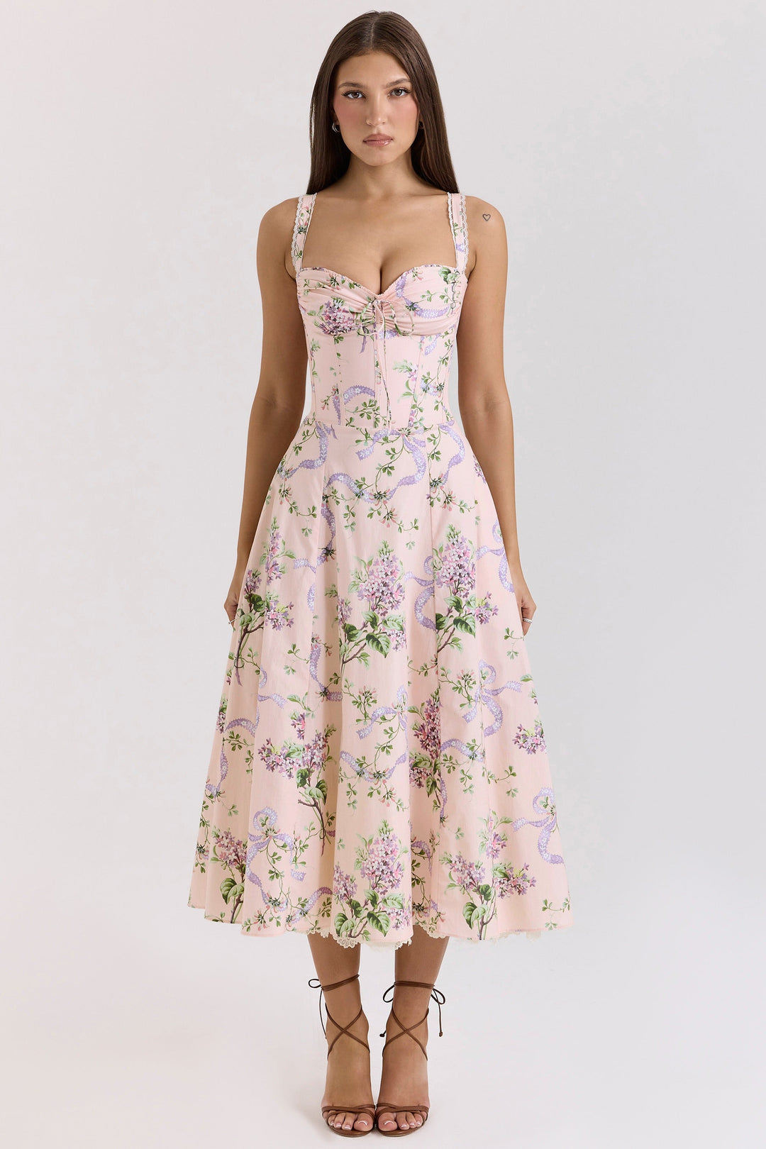 Floral sweetheart wedding-guest midi dress for women -1