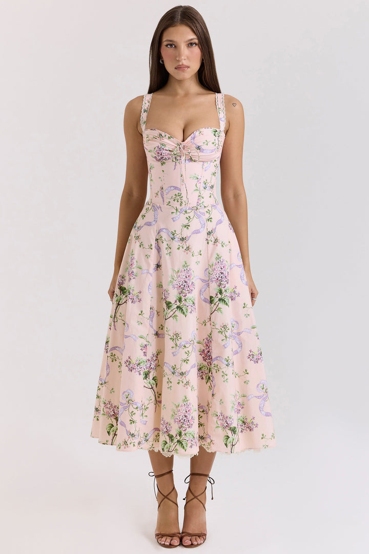 Floral sweetheart wedding-guest midi dress for women -1