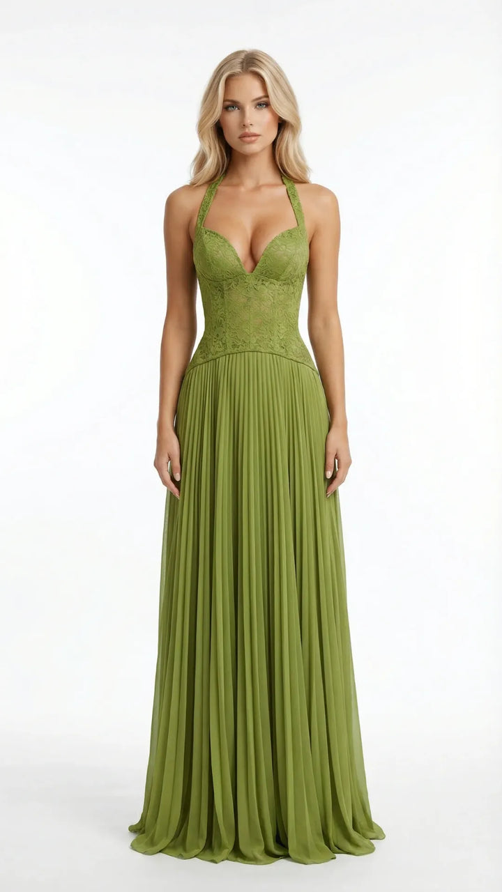 Halter corset cocktail maxi dress for women -1